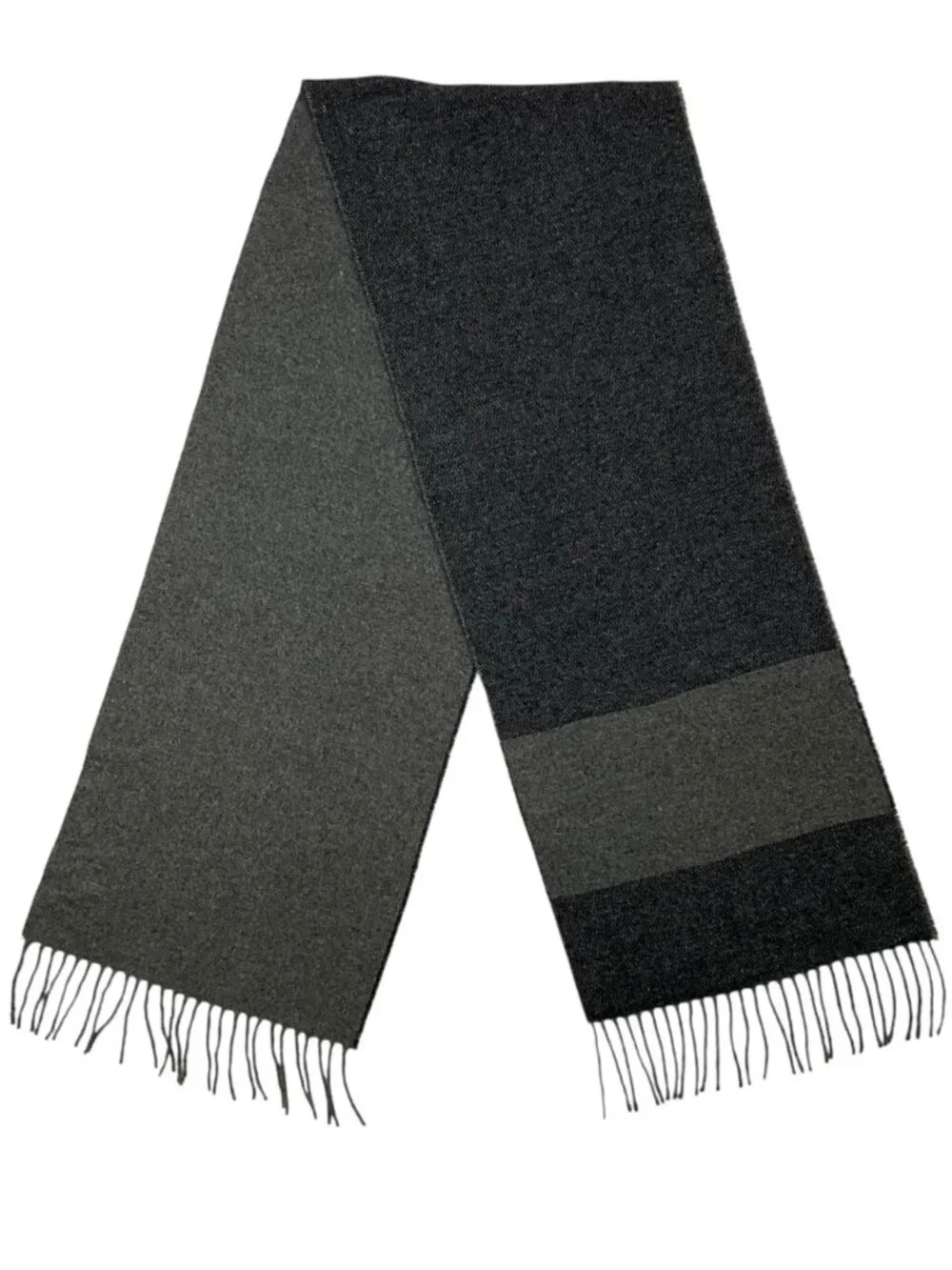 Italian Woollen Treasures Wool Scarf Gray Blue Striped Fringe NEW